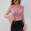 Sexy Paisley Lace Slim Flattering Outerwear Innerwear Bell Sleeve Top Women Fashion Daily Basic Office Lady Casual Slim Fit Ladies Elegant Top