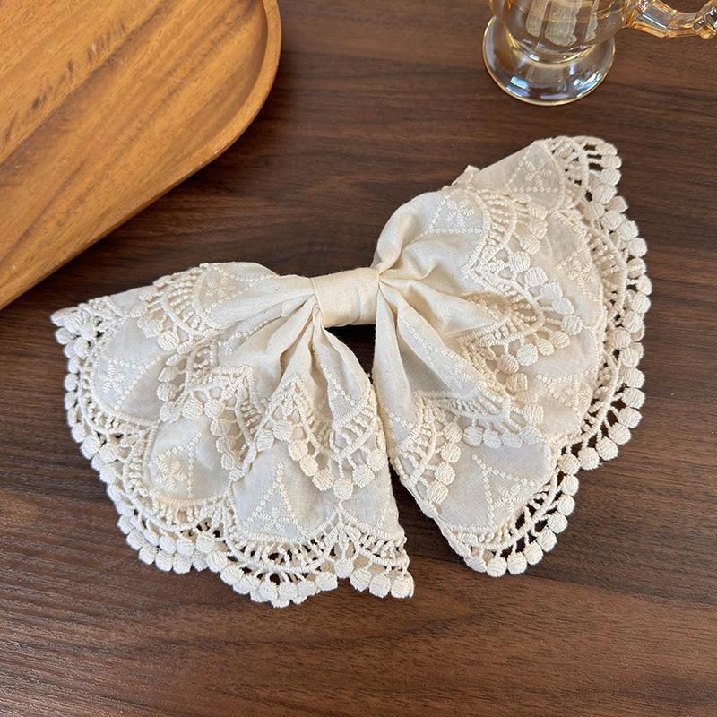 White Lace Embroidered Bow Hairpins Fashion Large HairClips for Women Girls Sweet Temperament Barrettes Female Party Headdress