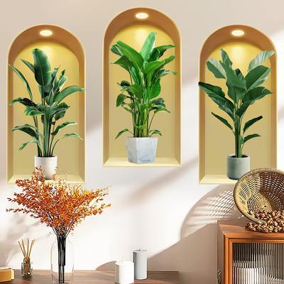Set di 3 Adesivi Murali Pianta Fiore Fai da Te Corona Decalcomanie in Vetro per Soggiorno Camera da Letto Decorazione Matrimonio Adesivi Autoadesivi per Frigorifero