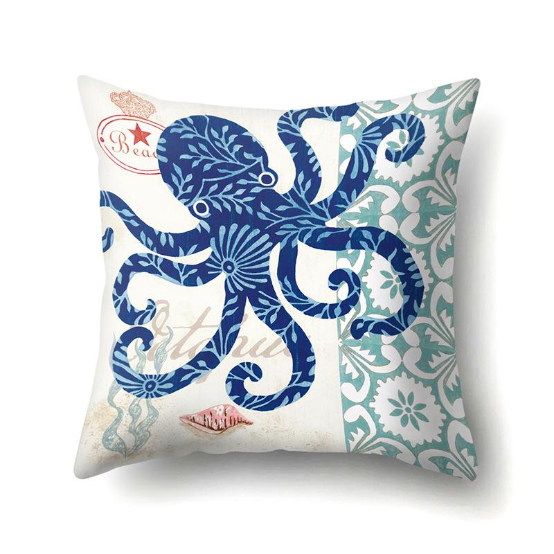 Polyester Pillowcase Peach Leather Velvet Cushion Cover Marine Life Seahorse Octopus Printed Pillowcase Car Cushion
