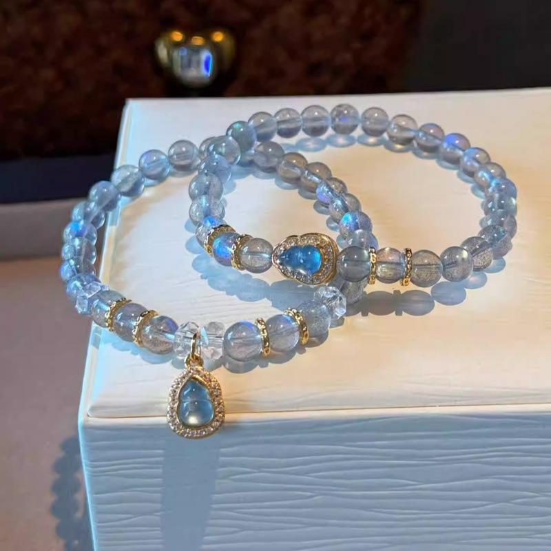 Long-lasting Natural Moonstone Bracelet and Glass Gourd Bracelet, a Simple Layered Jewelry Gift for Girlfriend or Best Friend