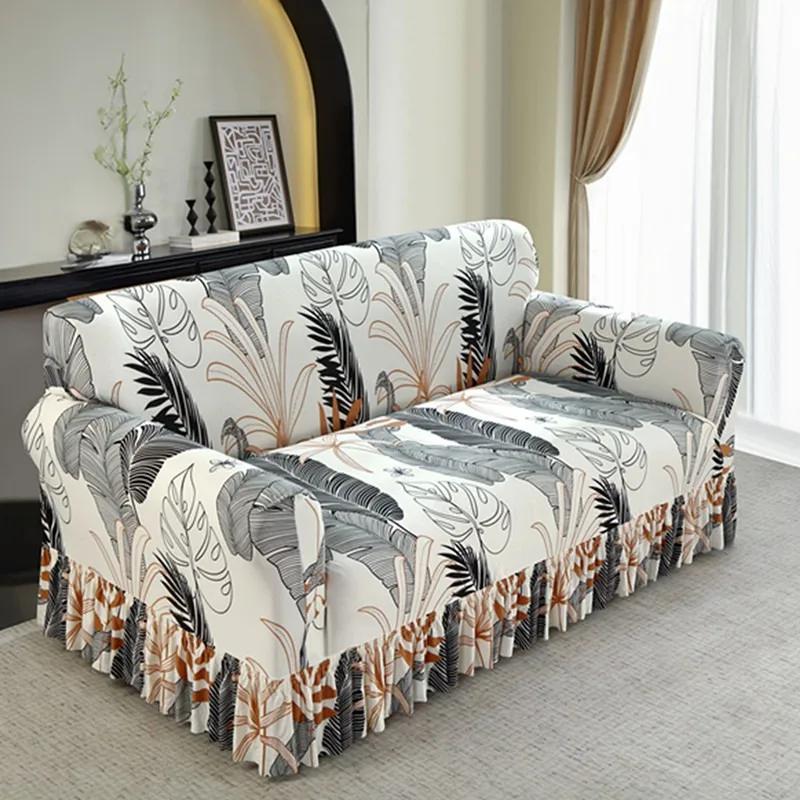 High Elastic Sofa Slipcover with Skirt Stretch Easy Fitted Armchair Sofa Covers 1/2/3/4-Seater Couch Slipcovers for Living Room