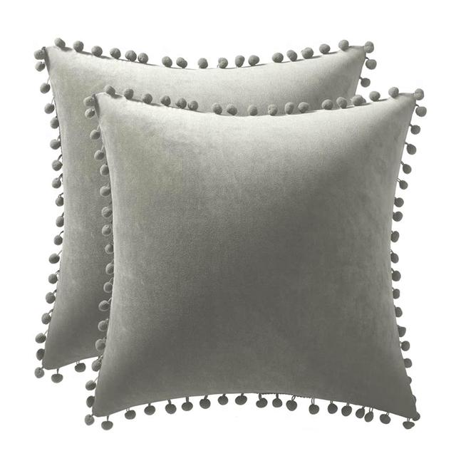 Set of 2 Velvet PIllowcase Solid Cushion Cover with Pom Poms Ball Throw Pillow Covers for Home Bed Sofa Decor 45X45  30X50 Cm