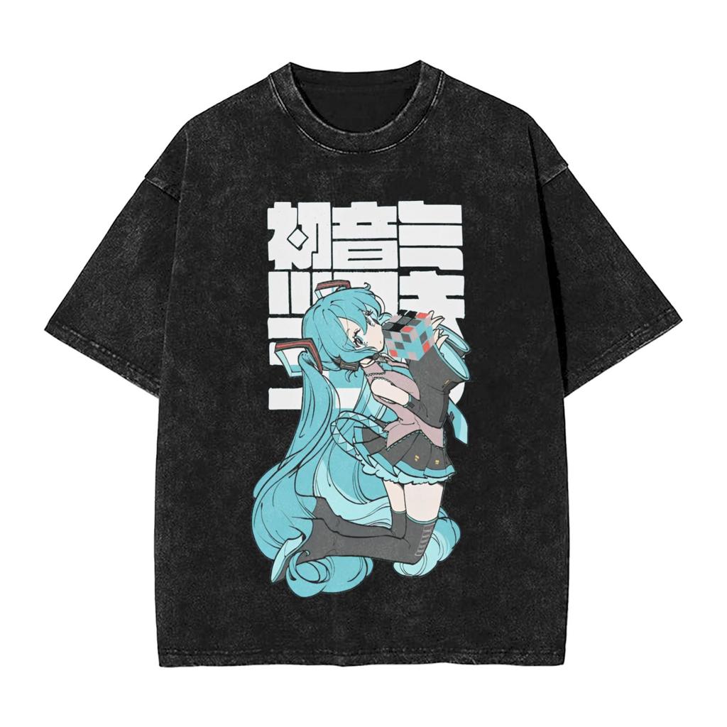 2026 Hot Sale Summer Japanese Anime Hatsune Miku Vintage Washed T Shirt Men Women Oversized Streetwear Graphic Tees Casual Cotton Tops Short Sleeve