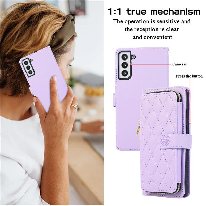 Custodia per telefono a portafoglio in pelle con cerniera con cordino per iPhone 15 Ultra 14 Plus 13 per Samsung Galaxy A54 A14 A53 A13 Nota 20 S23 S22 S21 Cover con corda da polso