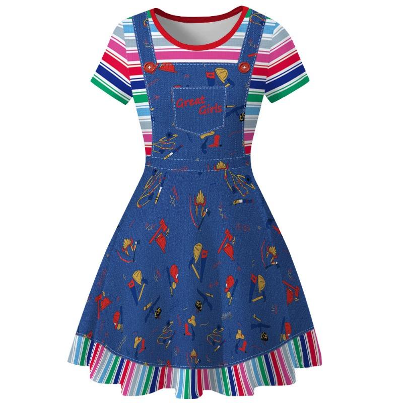 

Halloween Costume Women s Dress Crew Neck Short Sleeve Medium Skirt Cross-border Supply Women s Skirt XXL