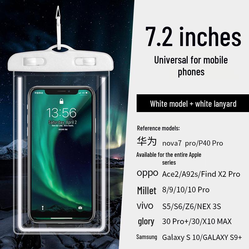 Luminous Waterproof Phone Case with Touch Screen for Swimming and Rafting.