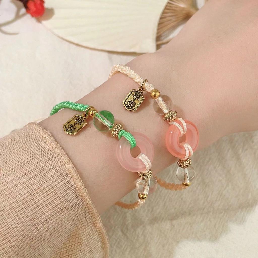 Summer Pink Geometric And Green Peace Knot Bracelet With Appeal Vintage