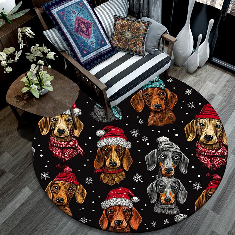 Dachshund Round Area Rug,Carpet Rug for Living Room Bedroom Sofa Playroom Decor,Non-slip Floor Mat