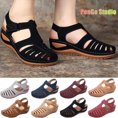 Vrouw Sandalen Zomer Vintage Sleehak Sandalen Casual Uitsparing Uitvlucht Vrouwen Schoenen Vrouwelijke Dames Platform Retro Sandalias Plus Size