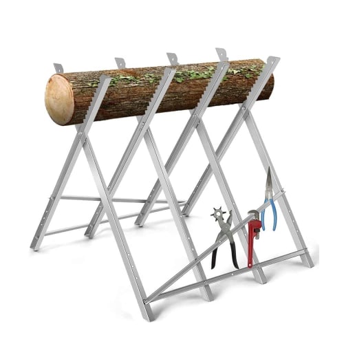 

PBOHUZ Folding Saw Horse Log Grog Stand/Firewood Support Bench with 8 Serrated Blades and 150kg Weight Capacity (Silver)
