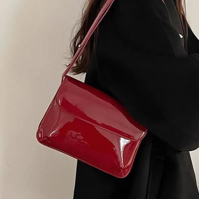 Crossbody Bag Stylish Women's Underarm Small Square Tote Purse Vintage Patent Leather Shoulder Bag