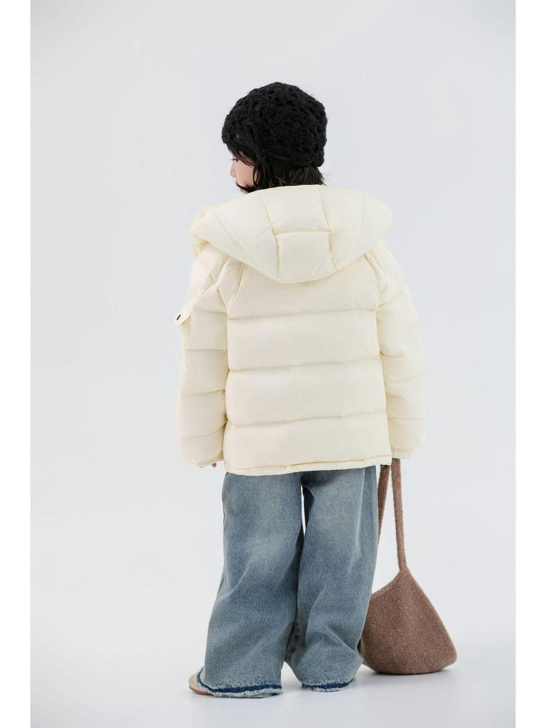 Zimowa kurtka puchowa z kapturem w stylu koreańskim dla dzieci - Gruba, ciepła, jednolity kolor