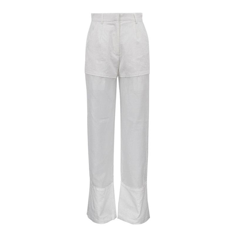 

Spring See-Through Patchwork Straight Trousers Female High Waist Pocket Zipper Fashion Streetwear Slim Ladies Pants 2026 L білий