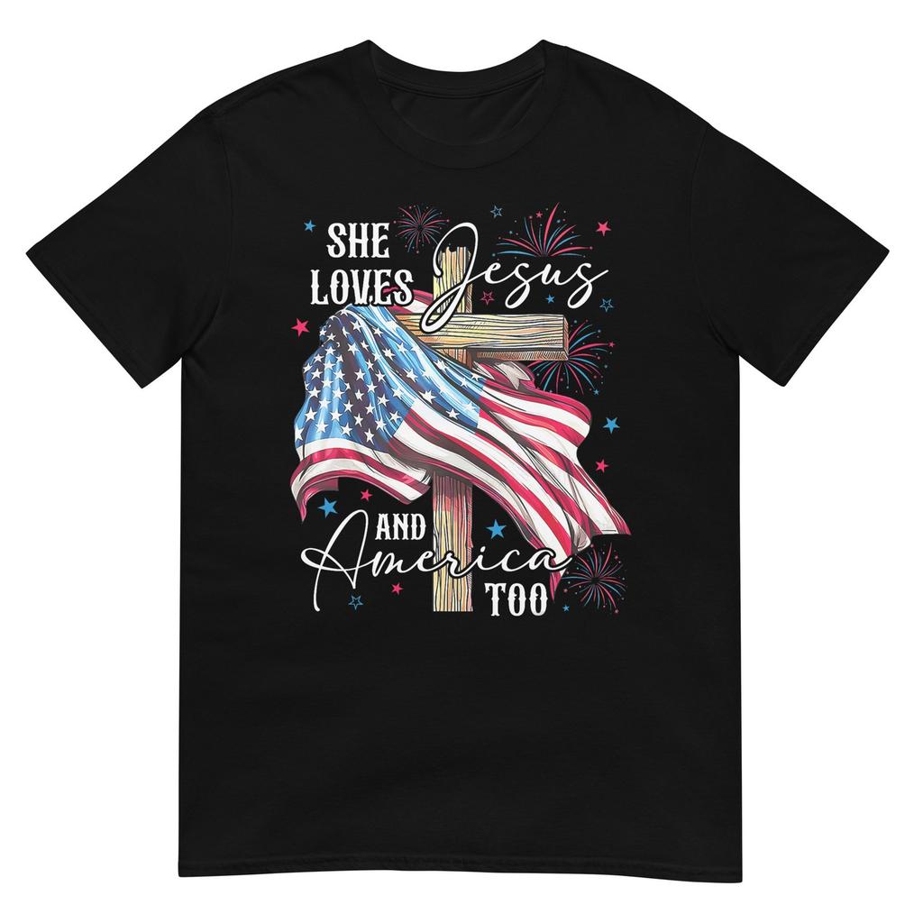 She Loves Jesus And America Too American Patriotic Usa Flag TShirt