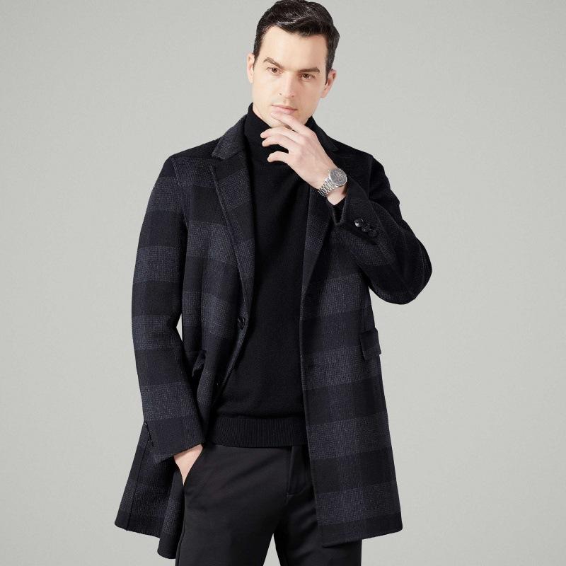 

Двустороннее кашемировое клетчатое пальто мужское средней длины зимнее шерстяное пуховое пальто пиджак деловой шерстяной костюм воротник 195