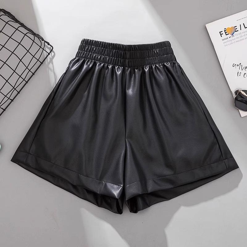 Damenhose aus PU-Leder mit hoher Taille und weitem Bein - 2023 Herbst/Winter Modischer koreanischer Stil