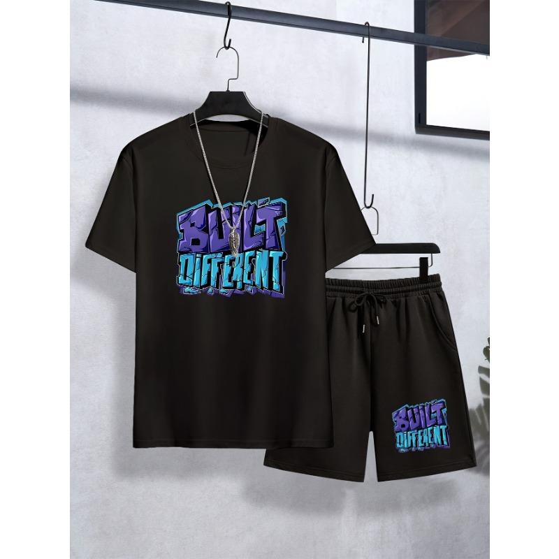 

Stylish Boy s Short Sleeve Sports Suit 2pcs Set, Create Different Title Pattern Print 100