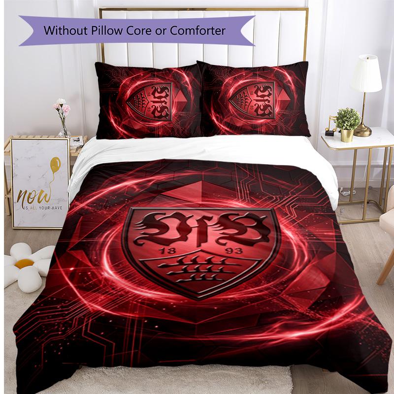 Set Lenzuola Stampato Calcio VfB Stuttgart 3 Pezzi, Comodo Set Copripiumino per Camera da Letto Amico della Pelle