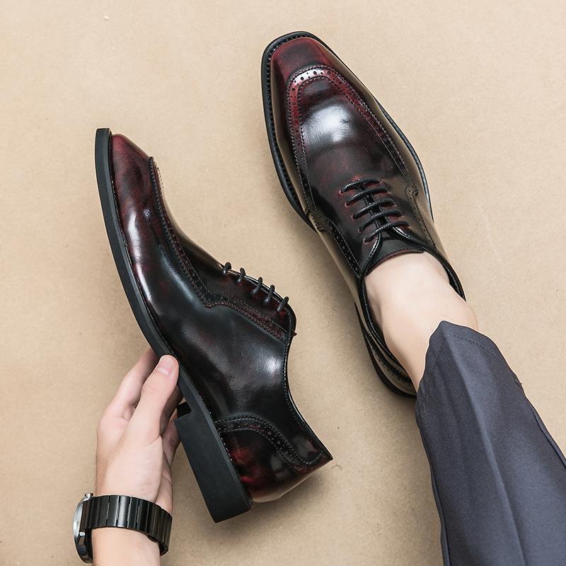 Fashion Men Popular Fashion Formal Shoes with Black and Red Lace Up Business Office Gentleman Block Shoe Wedding Banquet Socia Men Shoes