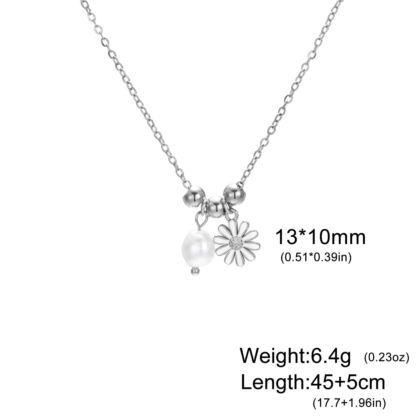 

Teamer Enamel Daisy Pearl Charms Pendant Necklace For Women Romantic Flower Mini Beads Stainless Steel Summer Jewelry Gift 50cm