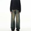 Autumn American Trend: Men's Loose Retro Yellow Mud-Dyed Straight Jeans, Washed & Distressed Wide-Leg Style