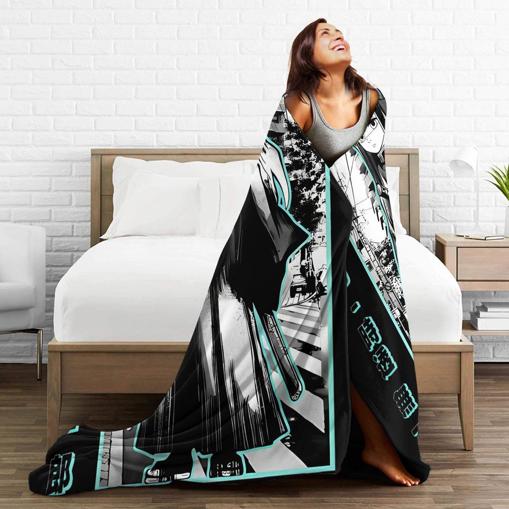 Muichiro Tokito Blue Design  Flannel Throw Blanket Anime Blanket for Sofa Couch Lightweight Bed Rug,