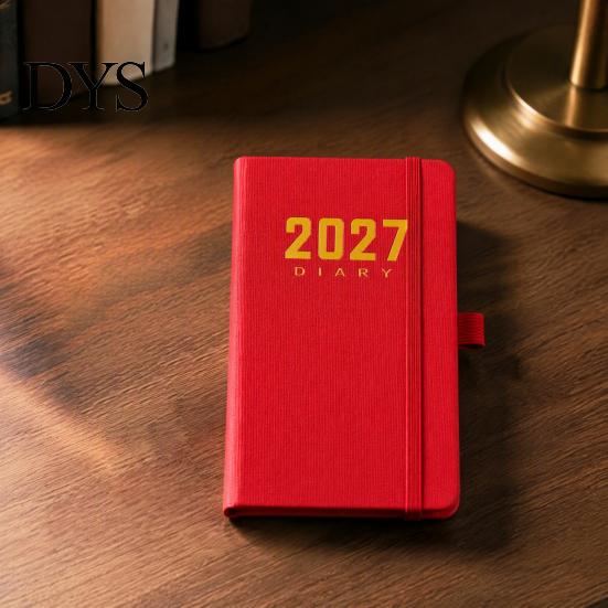 2027 Daily Planner with PU Leather Cover, A6 Pocket Size Compact Organizer Agenda, Portable Notebook Pen Holder for Efficient Time Management
