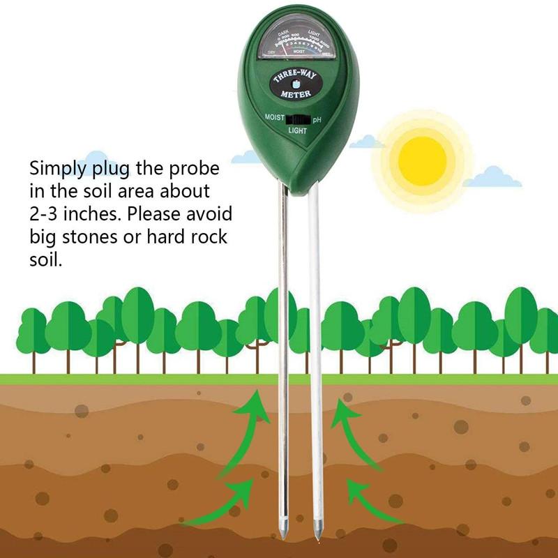 3-in-1 Handheld Soil Meter for Light, Moisture, and pH with Dual Probes