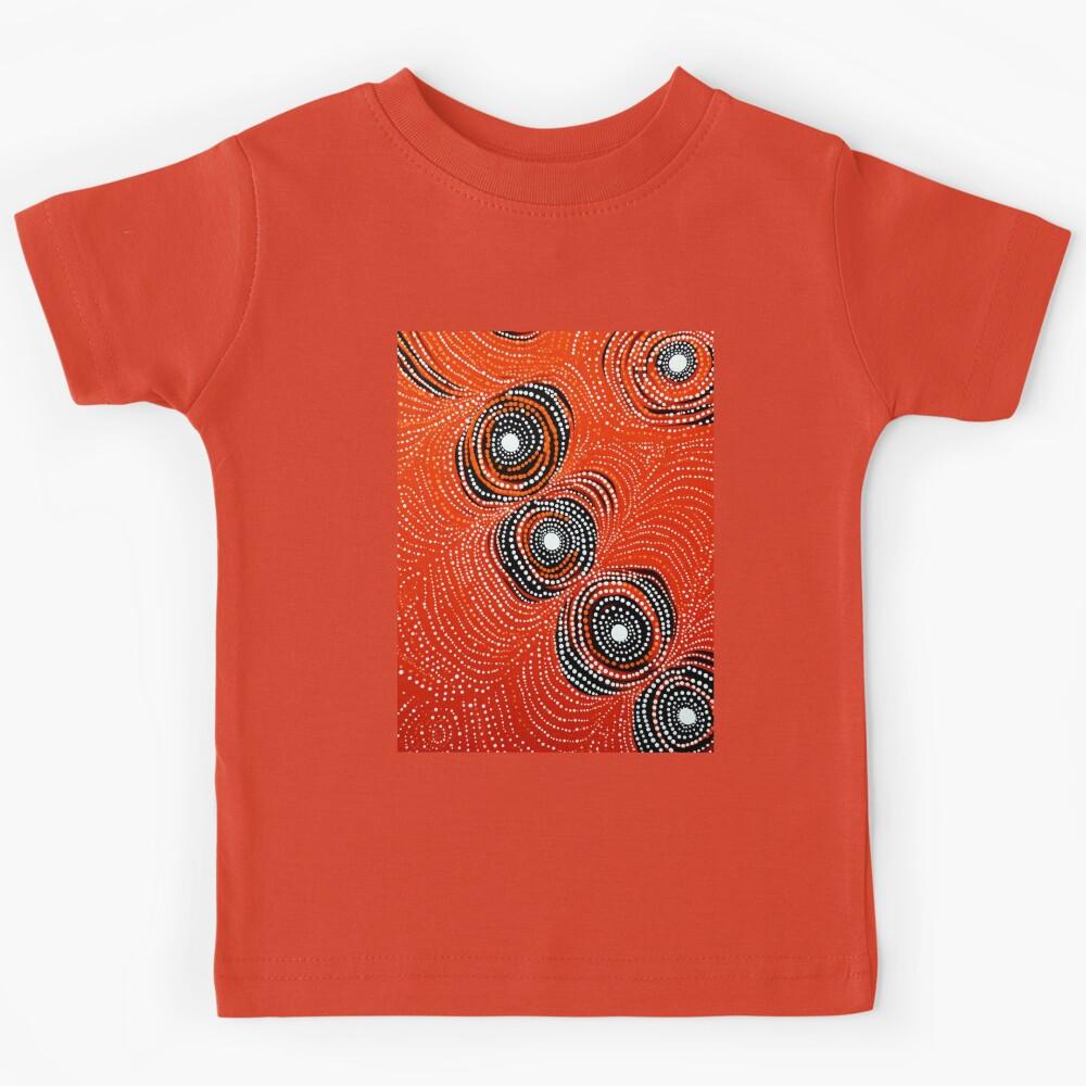 Aboriginal Inspired Dot Art - Fire Lava Circles Kids T-Shirt 130