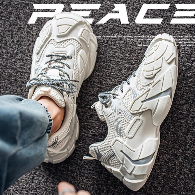 Madingi nišiniai vyriški žemo profilio kasdieniai sportbačiai su storu padu 2025 m. rudens naujiena tinklelis kvėpuojantis patogūs madingi universalūs masyvūs sportbačiai