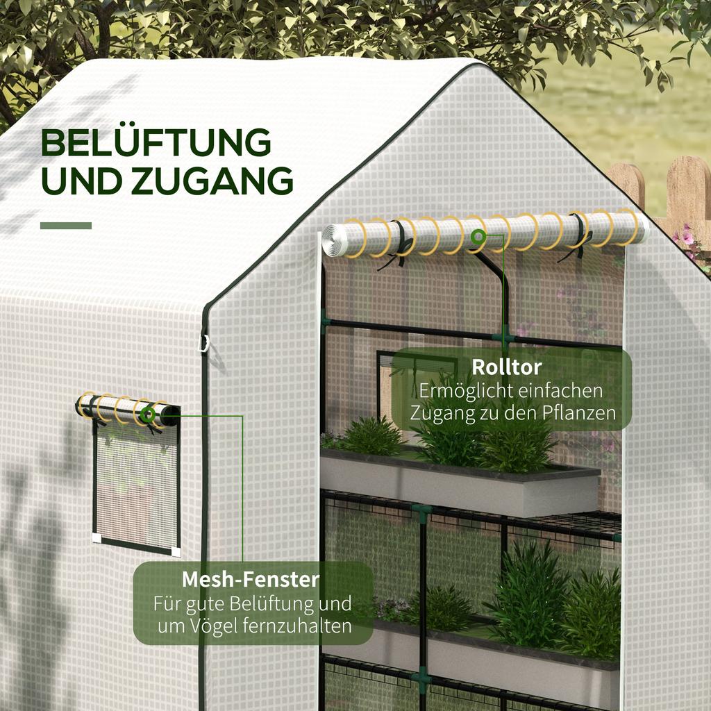 Greenhouse Cover Replacement Walk-in PE Hot House Cover with Roll-up Door and Windows, 140 x 143 x 190cm, White
