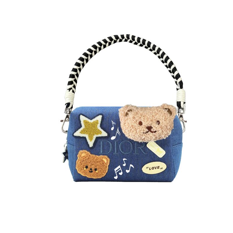 

DIOR [Customized Cosmetic Bag] Musical Note Bear Customized Storage Portable Blue Denim Fabric Simple Commuting Daily Cute синий