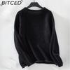 BITCED Solid Colour Rolled-Collar Women's Sweater Autumn/Winter Loose-Fit O-Neck Casual Knitwear