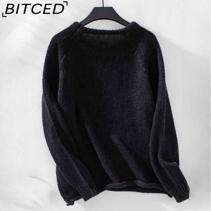 BITCED Solid Colour Rolled-Collar Women's Sweater Autumn/Winter Loose-Fit O-Neck Casual Knitwear
