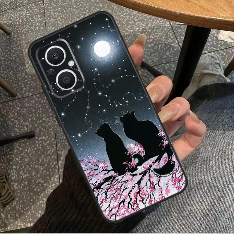 Black Cat Face Kitty For OPPO Reno 14 13 12 11 10 Pro 8T 11F 12F 13F 14F 7 8 Lite OPPO Find X8 X6 X5 X9 Pro Case
