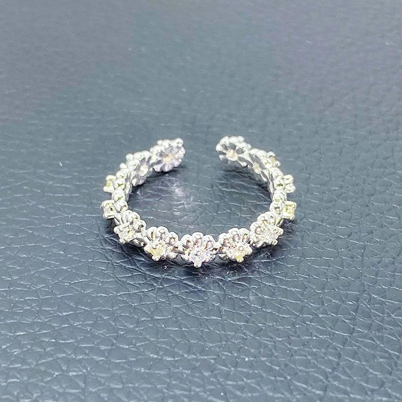 Micro-Inlaid Zircon Moon Star Colored Treasure Open Ring Niche Temperament Light Luxury High-End Butterfly Flower Ring Woman