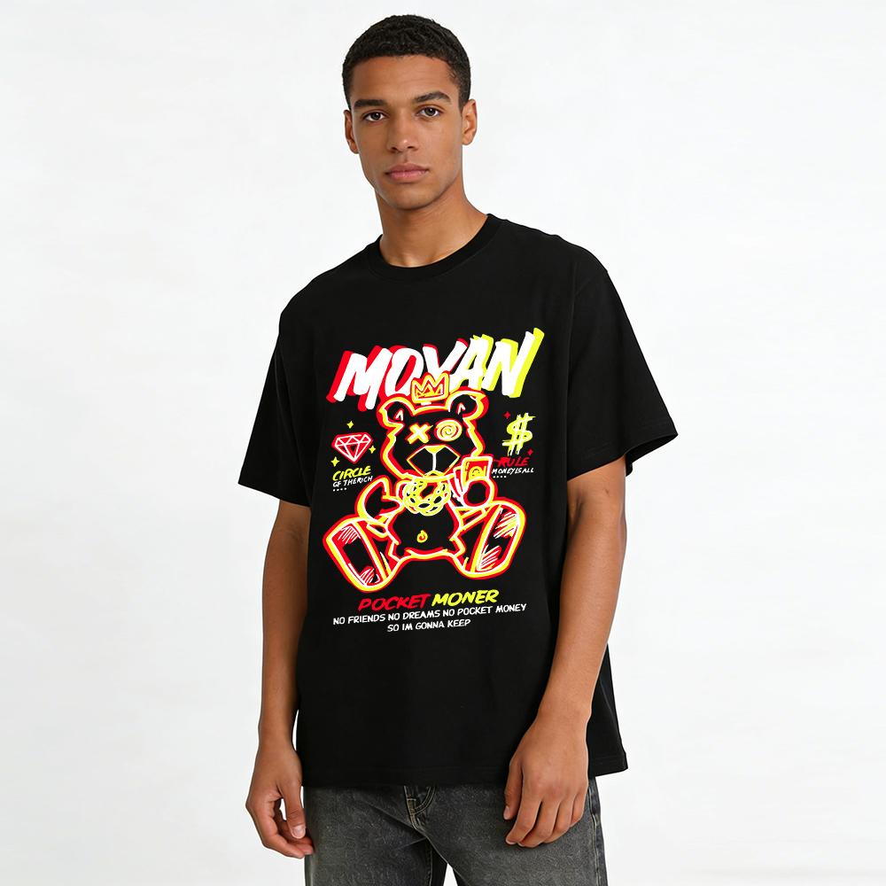 Hip Hop Style Crown Bear Print T-Shirt Unisex Casual Loose Crewneck Top Streetwear Pure cotton T-shirt