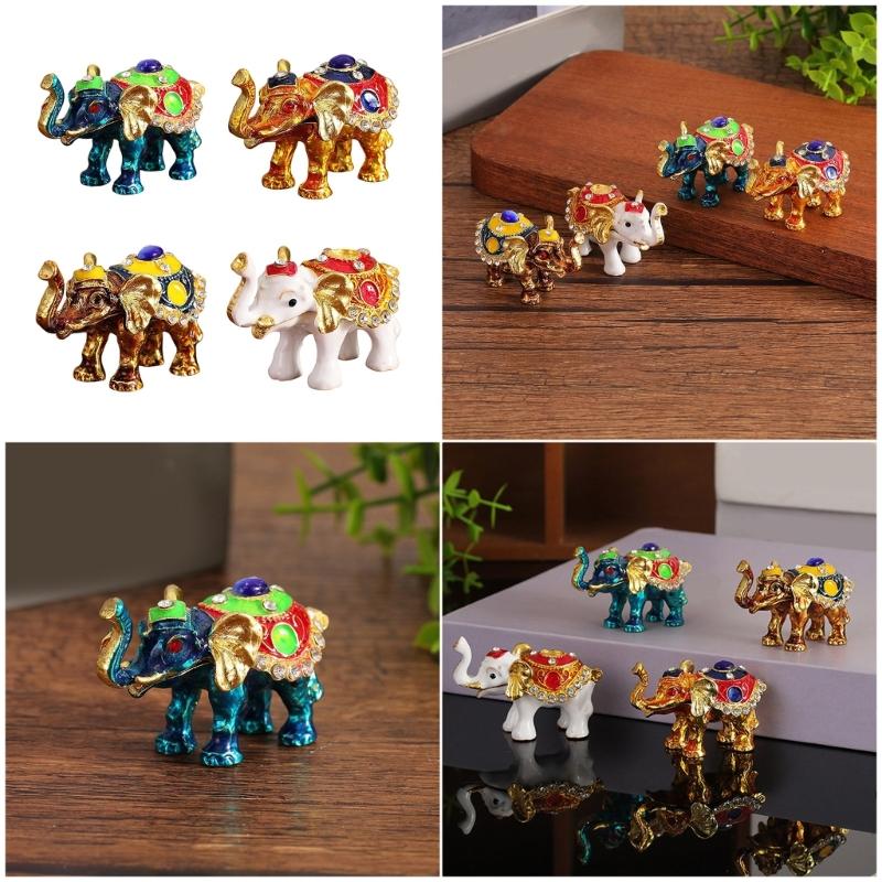 Elegant Thai Styles Metal Elephant Jewelry Box With Full Diamonds Decoration For Rings And Necklaces