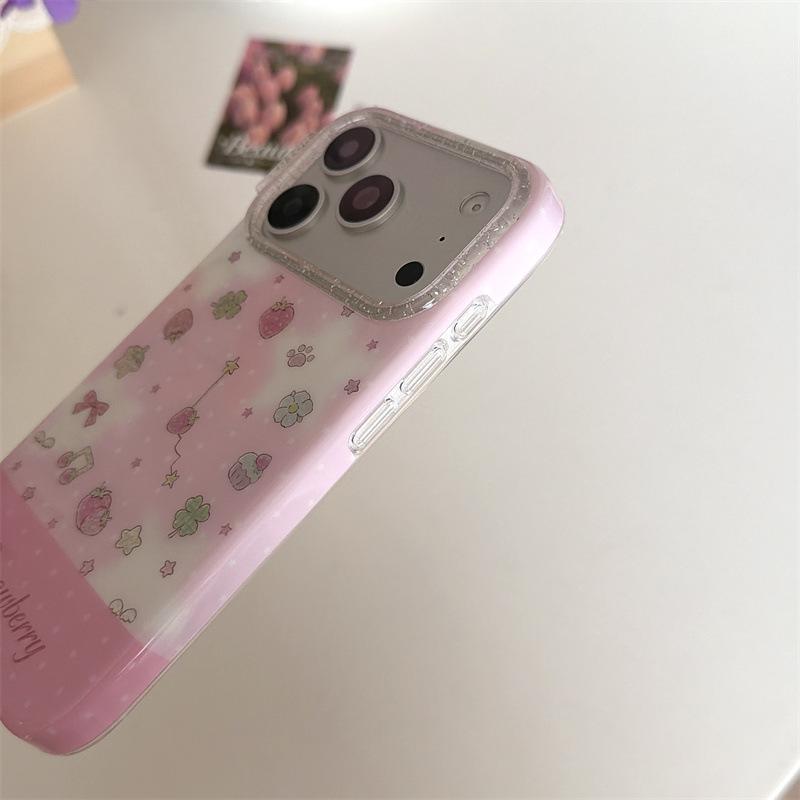Powder Gradient Strawberry Chain Phone Case for iPhone 17/16 Pro Max/15/14 - Premium Feel
