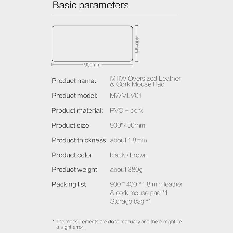 Xiaomi Tappetino per mouse in sughero in pelle di grandi dimensioni MIIIW Tappetino da scrivania su entrambi i lati impermeabile morbido e resistente 900 * 400 mm