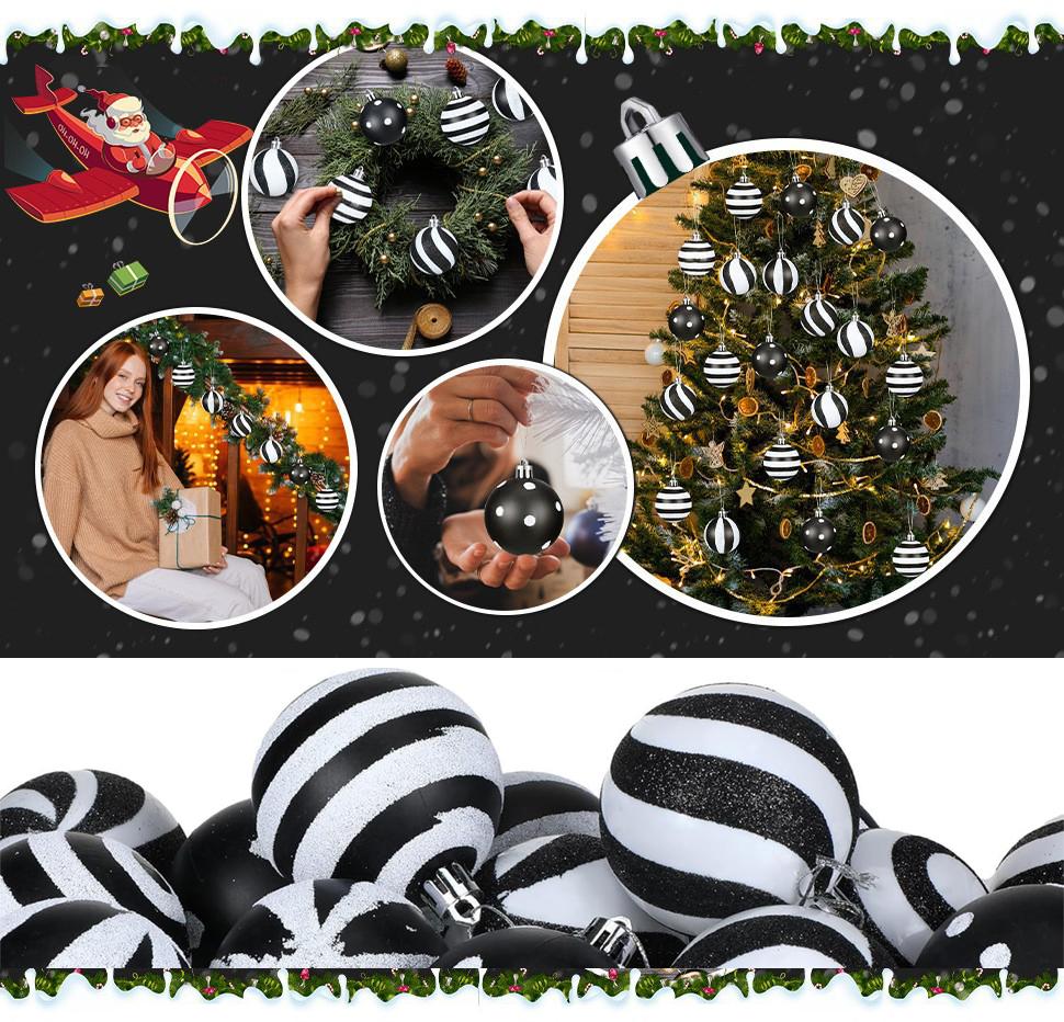 24 Weihnachten Schwarz Weiß Kugel Party Baum Dekorationen Kunststoff Bemalte Ornamente 6cm Gestreifte Punkt Hängende Kugeln