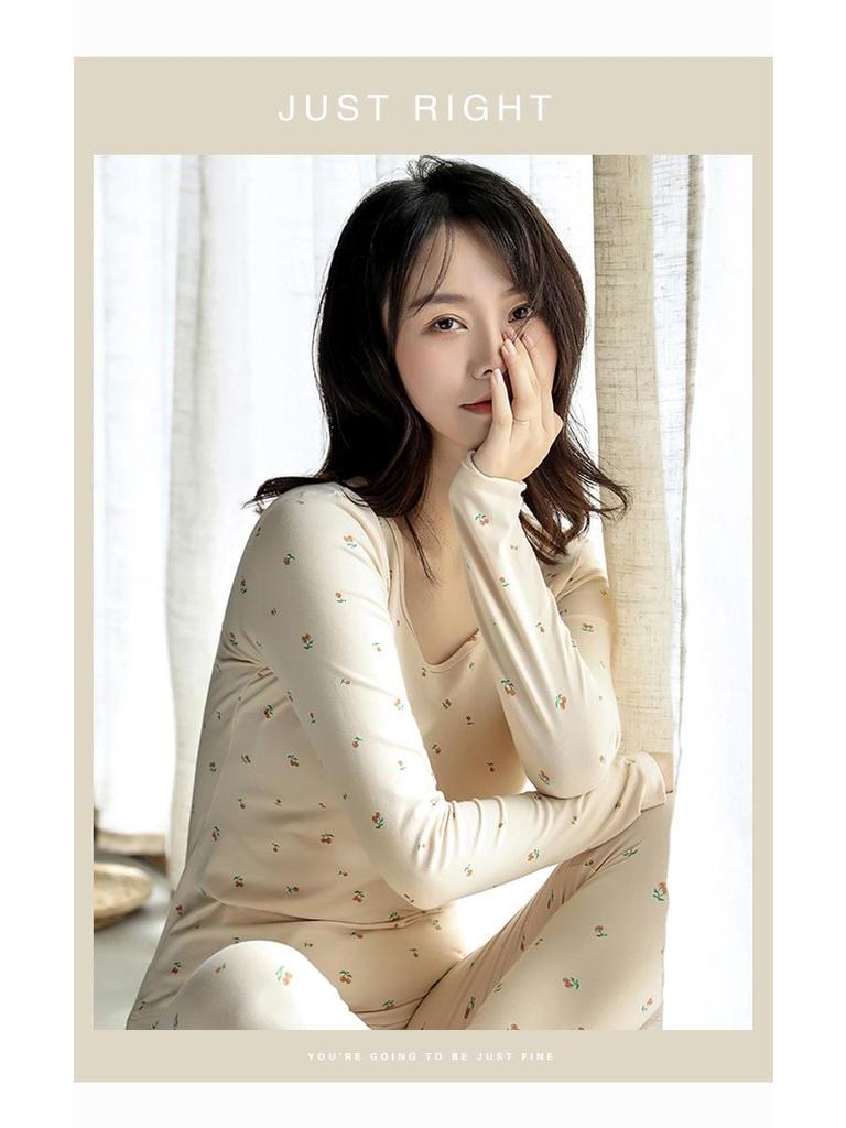 Damen Baumwoll-Lycra Herbst Basisschicht Set: Warmes Dünnes Hemd & Lange Unterhosen