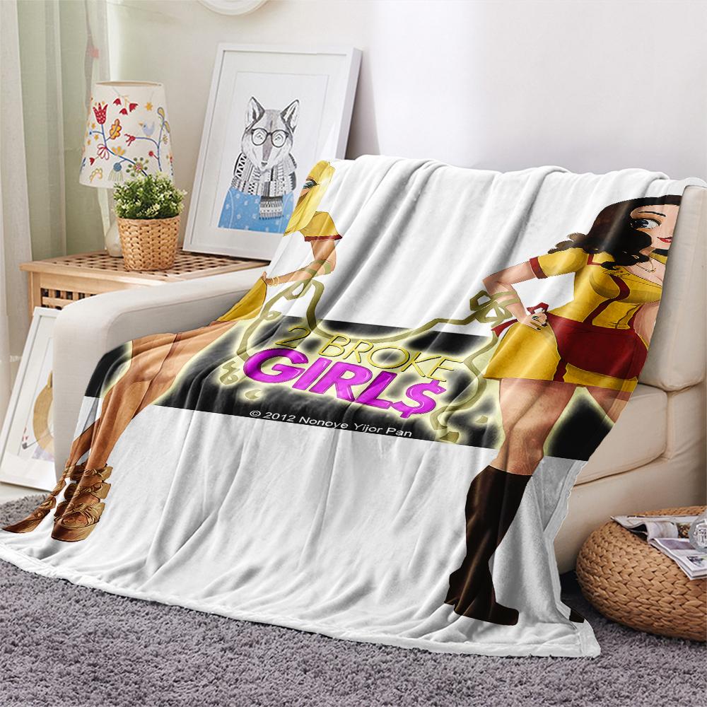 1PC 2 Broke American Sitcom Print Flannel Blanket, High quality All Seasons, Home Decor, Warmth and Comfort, Perfect for Christmas Gifts