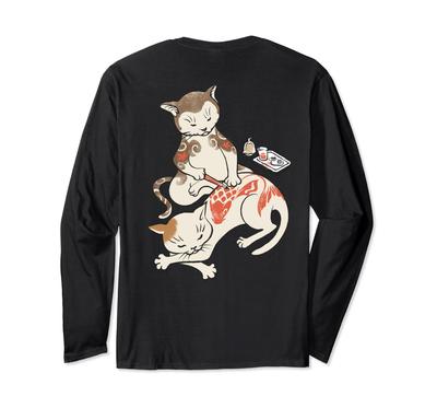 Camiseta de manga comprida com tatuagem de gato