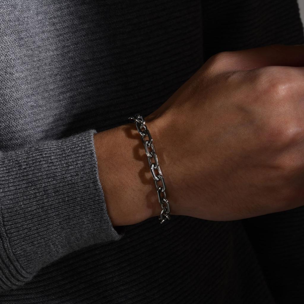 Basic 6.5MM Belcher Chain Bracelets for Men,Waterproof Stainless Steel Square Geometric Links Wristband Gift,pulseira