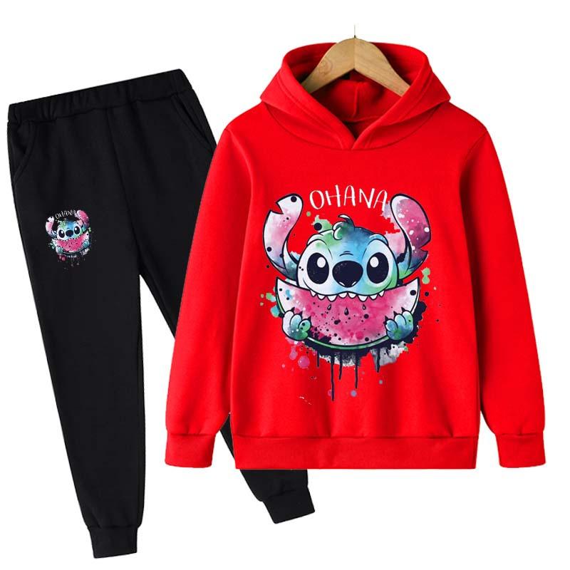 2025 MINISO Stitch Hoodies+Pants Sets Children 1-16 Years Suit Boys Tracksuits Kids Brand Sport Suits Little Monster Hoodies Tops +Pants 2pcs Set