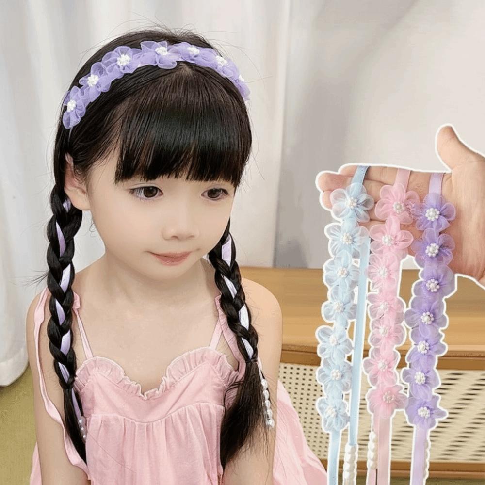 Sweet Design Fairy Braided Headband Tulle Flower Imitation Pearl Headband Floral Headband  Pageant