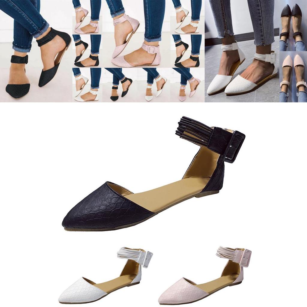 Elegant Womens Ballet Ballerina Flats With Ankle Strap And Snake Print Design