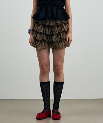 Alikim Leopard Cancan Mini Skirt Pants/Brown